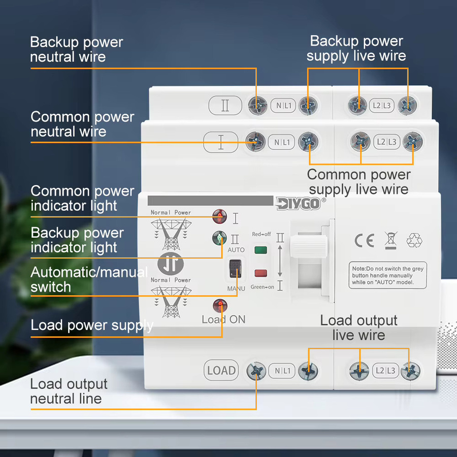 DIY GO Automatik-Umschalter ATS Dual Power Wahlschalter für DIN-Schiene 80A 110V/220V - Bild 2
