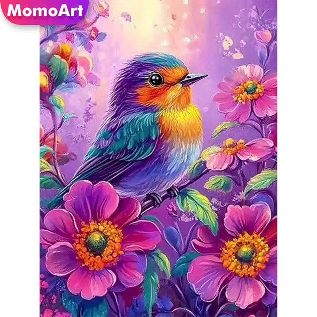 Momoart 5D DIY Diamant-Mosaik Set mit Blumen und Vögeln, Mehrfarbig, B/H: 30 x 20 cm - Bild 1