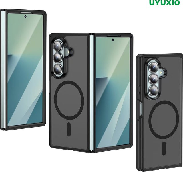 UYUXIO Matte magnetische Handyhülle für Samsung Galaxy Z Fold 7 in Schwarz und Transparent mit vollständiger Abdeckung - Bild 1
