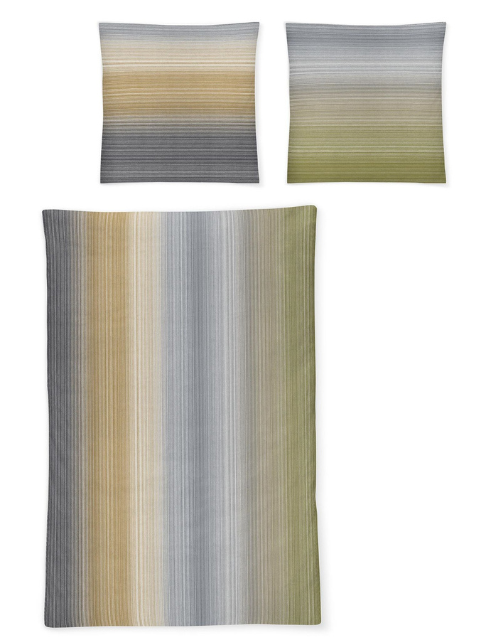 Irisette Feinbiber Bettwäsche aus Baumwolle mit Streifen in Beige Grau Grün, B/H: 135 x 200 cm und 80 x 80 cm - Bild 1