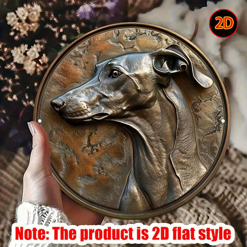 HELLOYOUNG Windhund Wandkunst aus Metall, runde Tier-Relief Dekoration in Braun, wandmontiert - Bild 2