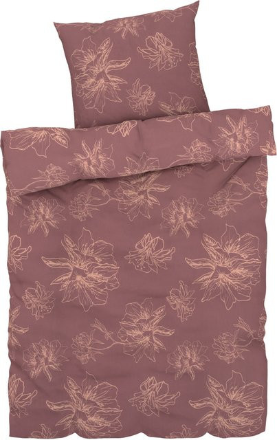 LIVARNO HOME Renforcé-Bettwäsche mit Blumenmuster in Braun, B/T/H: 155 x 220 cm und 80 x 80 cm - Bild 1