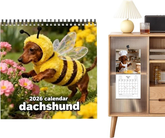 Wandkalender 2026 mit Dackel Motiv als 12-Monatsplaner in Mehrfarbig - Bild 1
