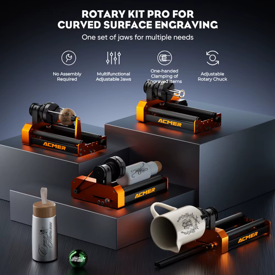 ACMER M4 Chuck-Modul 4-in-1 Rotationsmodul mit 360 Grad Rotation für die Gravur von zylindrischen Objekten wie Flaschen, Dosen, Kugeln und Ringen - Bild 2