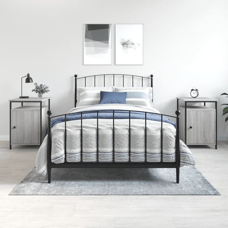 Vidaxl Nachttische 2er Set Grau Sonoma Modern Minimalistisch aus Holzwerkstoff und Metall B/T/H: 40 x 42 x 60 cm - Bild 1
