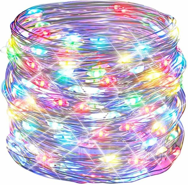 Kongdii Outdoor LED Lichterkette RGB Multicolour mit Fernbedienung und Timer, USB-Betrieb, 10m Länge mit 100 LEDs, Silber - Bild 1