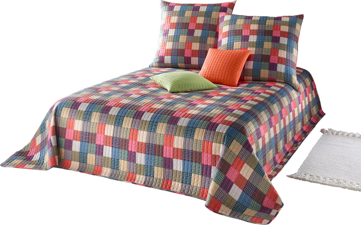 Tagesdecke Heine Home Terra in Grün Multicolour mit 2 Kissenbezügen aus 100% Polyester - Bild 2