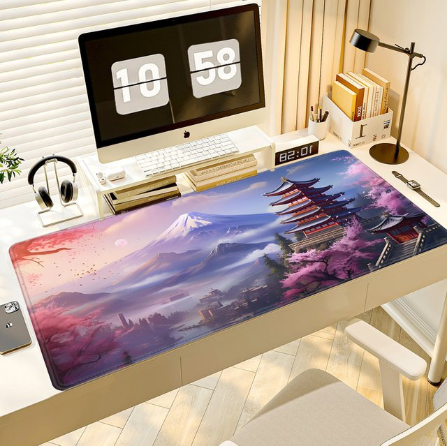 HYBXAXC Gaming-Mauspad mit Japan Scenic Mount Fuji Pagode Print, Schreibtischunterlage aus Gummi in Multicolour - Bild 1