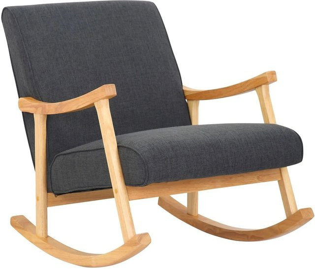 DELUKE Schaukelstuhl JONAS Relaxstuhl aus Stoff in Dunkelgrau und Hellbraun, B/T/H: 67 x 92 x 82 cm - Bild 1
