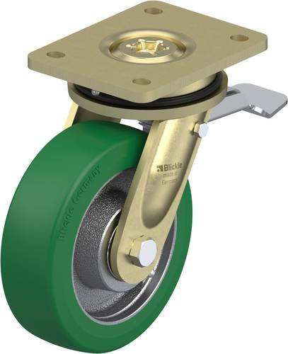 Blickle Lenkrolle LS-GST 160K-ST mit Feststeller in Silber und Grün, Rad-Durchmesser: 16 cm, Tragfähigkeit: 600 kg - Bild 1