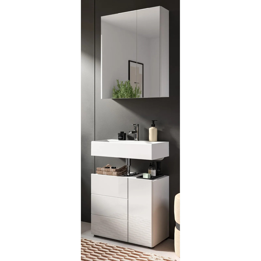Inn.Furn Badmöbel-Set Larik 2-teilig Weiß Hochglanz mit Spiegelschrank und Waschbeckenunterschrank B/H: 60 x 190 cm - Bild 2