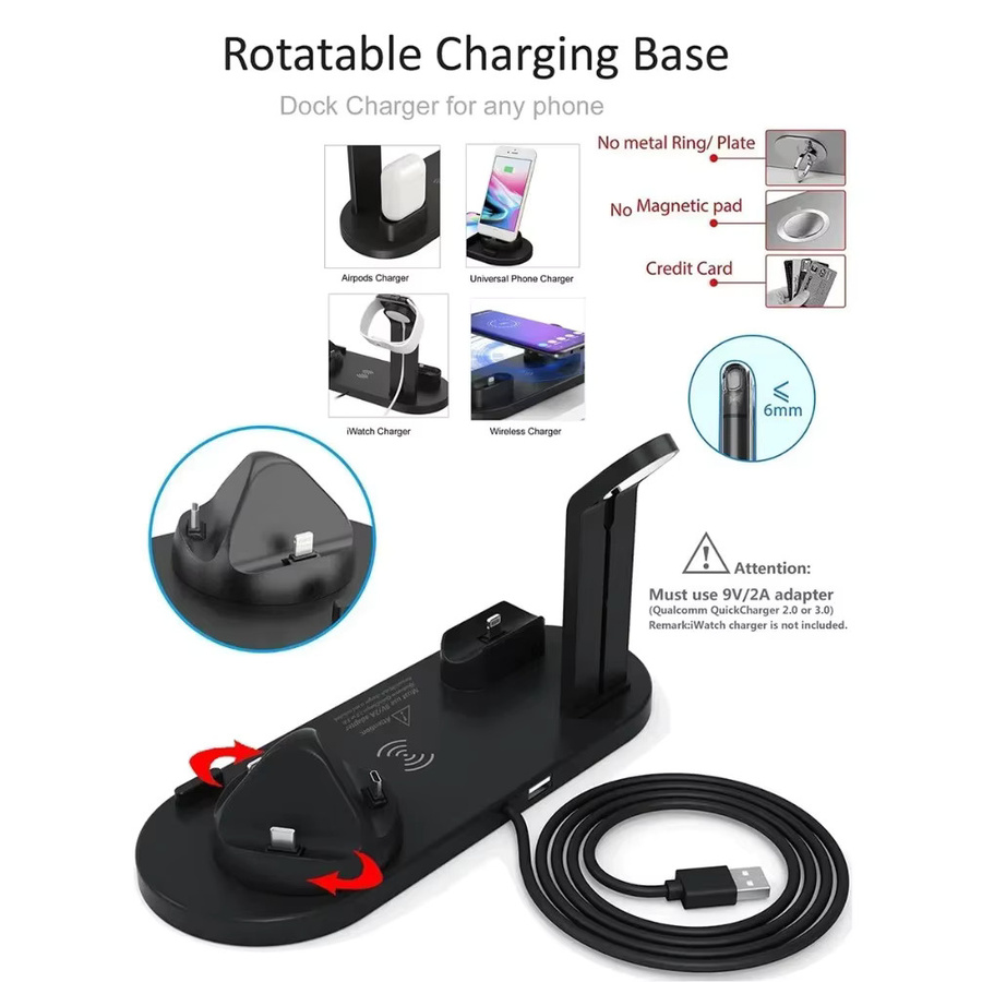 Opansten 7-in-1 kabellose Ladestation mit USB-C und Micro-USB für iPhone, Samsung, Xiaomi und AirPods Pro/2 Schnellladestation - Bild 6