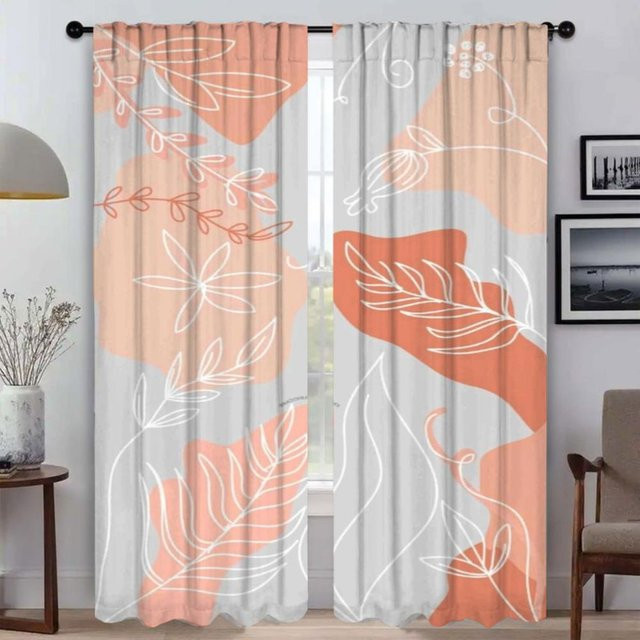 2er-Set Pflanzen Raumteiler Küchenvorhänge mit floralem Design, halbtransparent, Mehrfarbig, B: 50 cm, H: 70 cm - Bild 1