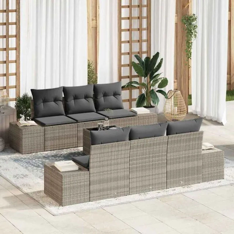 Vidaxl Garten-Sofa-Set aus Polyrattan in Grau, 7-teilige Loungemöbel-Garnitur mit Glas, B/T/H: 55 x 55 x 37 cm - Bild 1