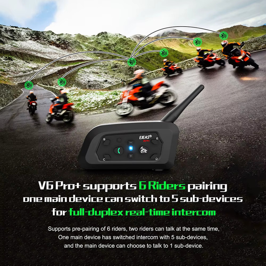 EJEAS V6 PRO+ Bluetooth Intercom-System für Motorradhelme in Schwarz mit 800 Meter Reichweite und IP67 Wasserdichtigkeit - Bild 4