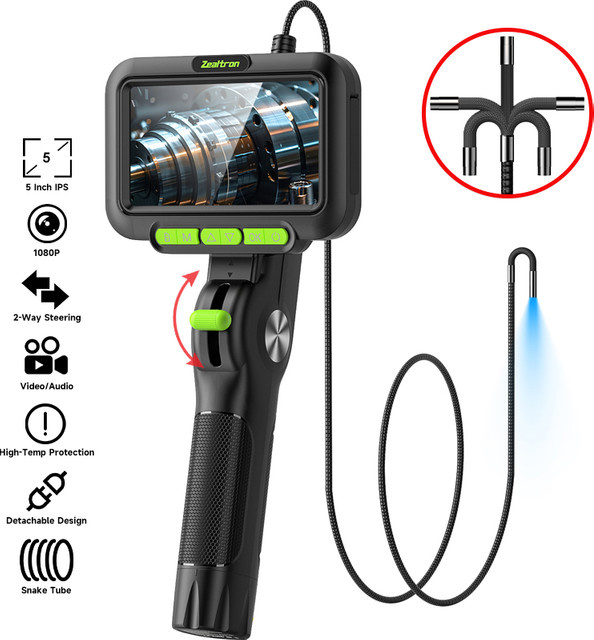 ZYPUSON Industrielles Endoskop mit 5-Zoll-HD-Bildschirm, 3,9-mm-Mini-Objektiv und Licht, IP67 Wasserdicht, Schwarz - Bild 1