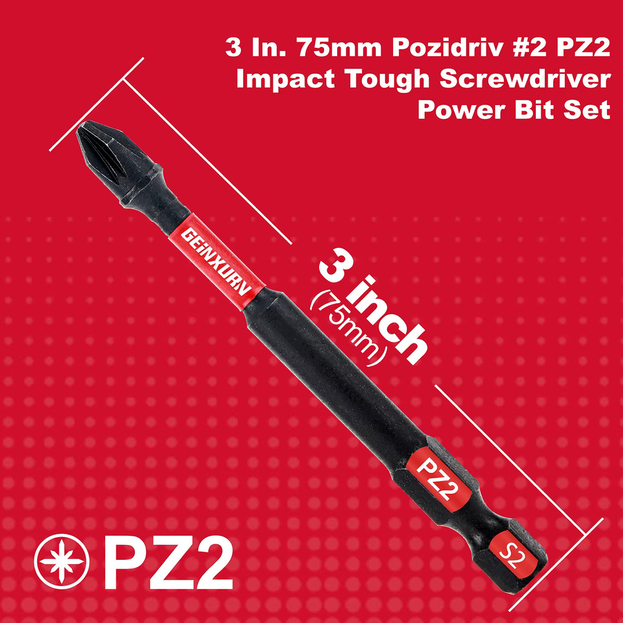 Geinxurn Pozidriv PZ2 Impact Tough Schraubendreher Bits Set aus S2-Stahl, 3 Zoll, Schwarz - Bild 2
