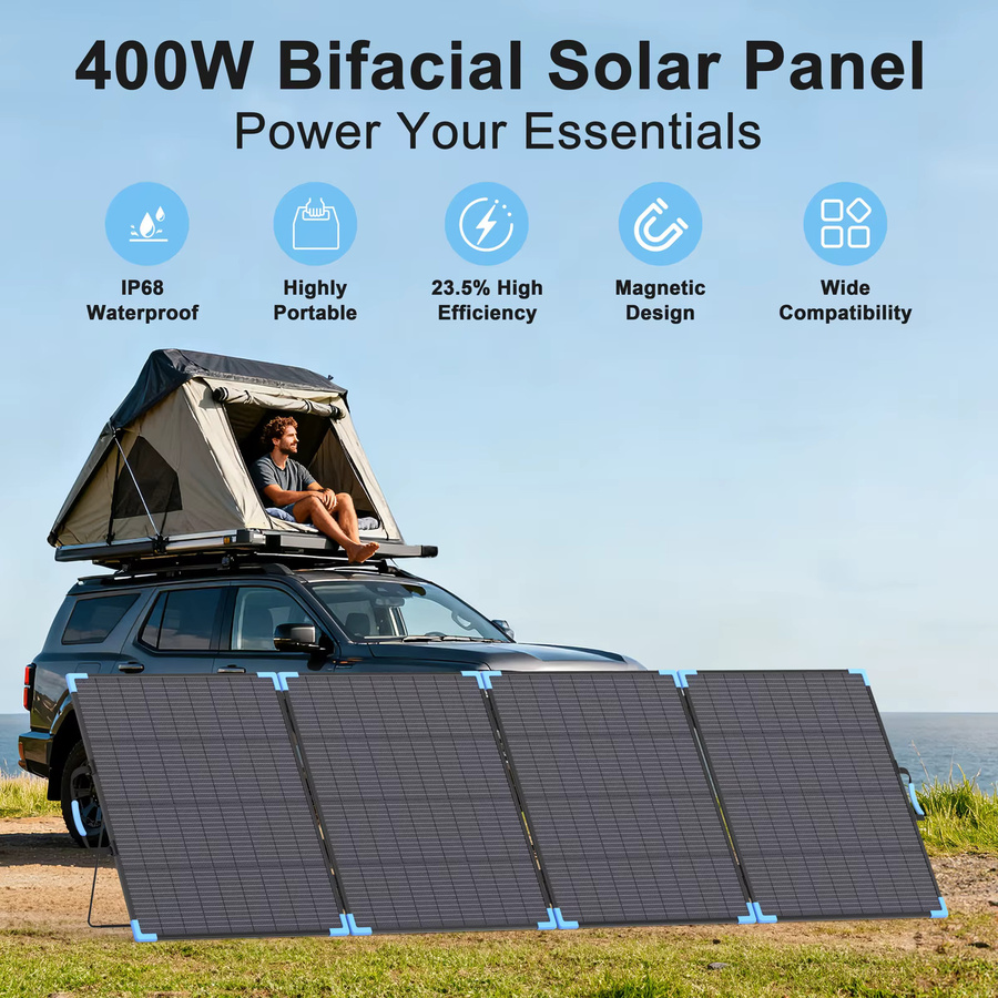 E-POWO Bifaziales faltbares Solarpanel in Schwarz mit 23,4% Energieumwandlungsrate als Solarladegerät für Auto, Boot, Wohnwagen und Camping - Bild 3