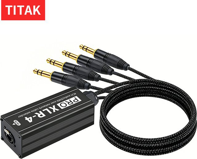 TITAK 4-Kanal DMX-Extender Snake-Kabel mit 4 XLR-Buchsen und RJ45-Anschluss, Schwarz, Länge: 0,7 m - Bild 1