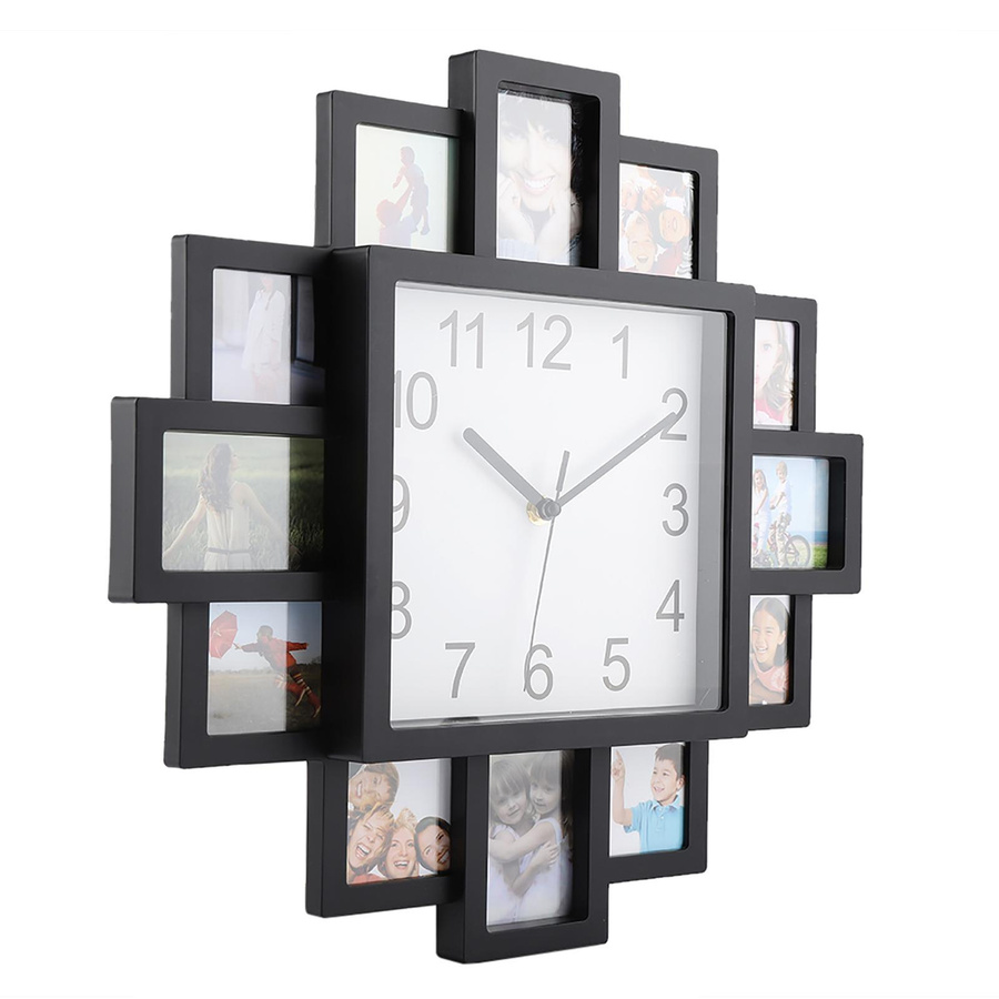 TOMTOP JMS 2 in 1 Wanduhr und Fotorahmen aus Kunststoff mit floralem Design in Schwarz, Analog, Durchmesser: 38,5 cm - Bild 4