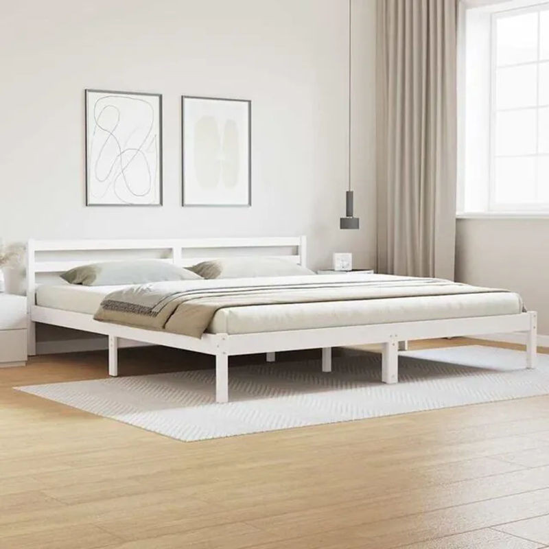 vidaXL Massivholzbett aus Kiefer mit Kopfteil in Weiß, Modern und Minimalistisch, B/T/H: 210 x 180 x 180 cm - Bild 1
