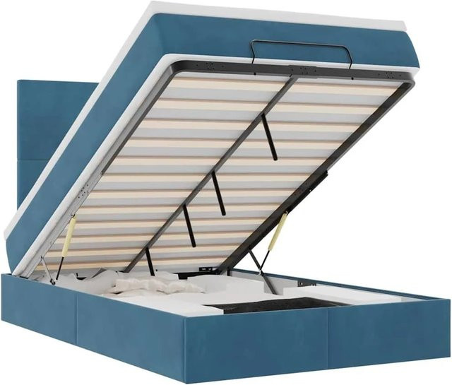 vidaXL Ottoman-Bett mit Matratze und LED-Beleuchtung aus Samt in Dunkelblau, B/T: 120 x 190 cm - Bild 1