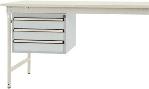 Manuflex ZB4602.7035 Gehäuse-Unterbau stationär in Grau und Weiß mit 3 abschließbaren Schubfächern für Tischtiefe 800 mm, Nutzhöhe: 300 mm - Bild 1