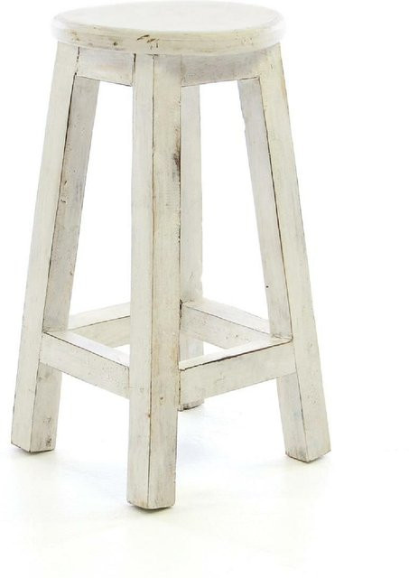 VCM Hocker in Weiß im Vintage-Look aus massivem Holz als Schemel oder Blumentisch, Höhe: 50 cm, Sitzfläche: 25 cm - Bild 1