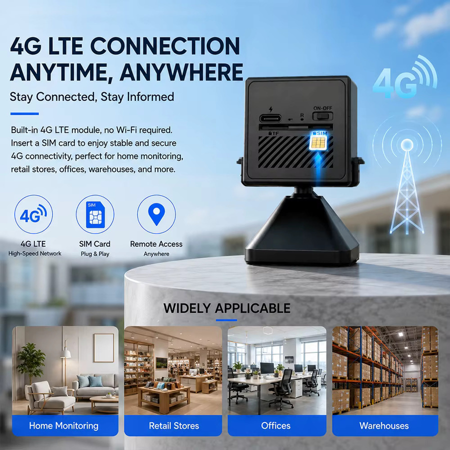 REHENTINT Mini 4G 2K 3MP Innenkamera mit PIR-Bewegungserkennung, 940nm Nachtsicht und integrierter EU-SIM-Karte, Schwarz - Bild 2