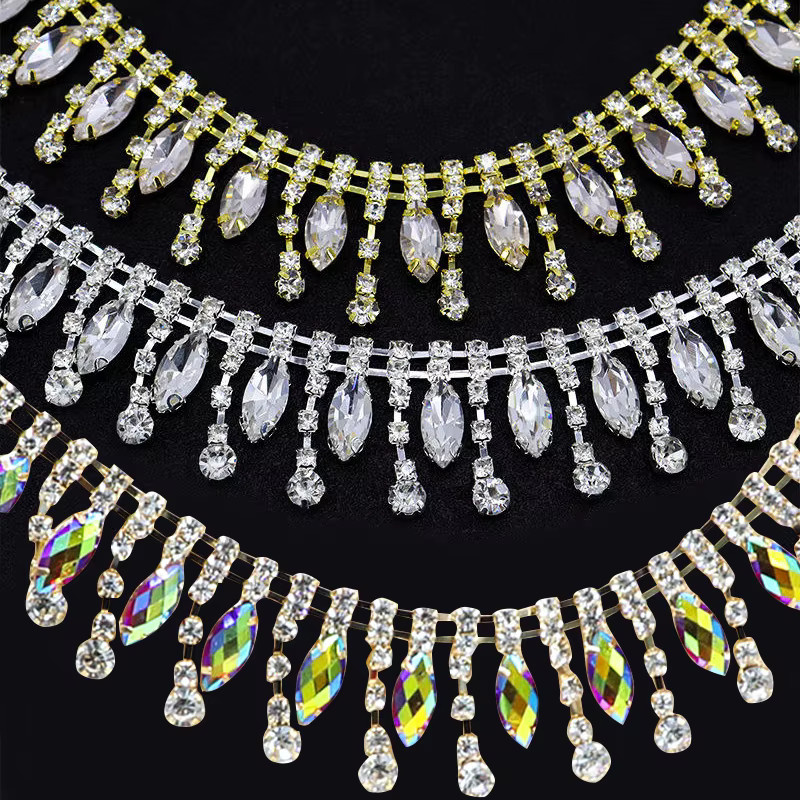 CUIER Halskette, Glas-Strass-Fransenkette, Kristall-Quasten, 45cm/90cm - Bild 2