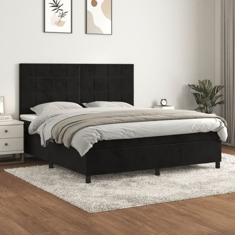 Vidaxl Boxspringbett mit Matratze in Schwarz aus Samt, B/T/H: 200 x 160 x 118 cm - Bild 1