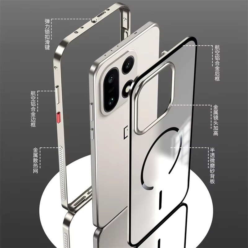 Magnetische MagSafe Schutzhülle für OnePlus 15 Ace und OnePlus 6 5 Pro aus Aluminiumlegierung und Acryl, Transparent/Titan - Bild 2