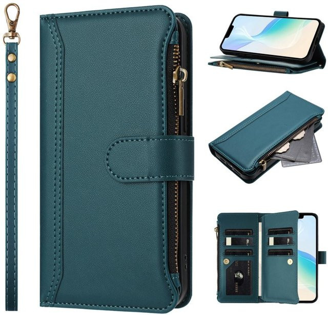 Xiaomi Poco X8 Pro Max X7 X6 X5 X4 X3 Pro GT NFC X6 Neo Leder Handyhülle mit Reißverschluss und Kartensteckplatz in Petrol - Bild 1