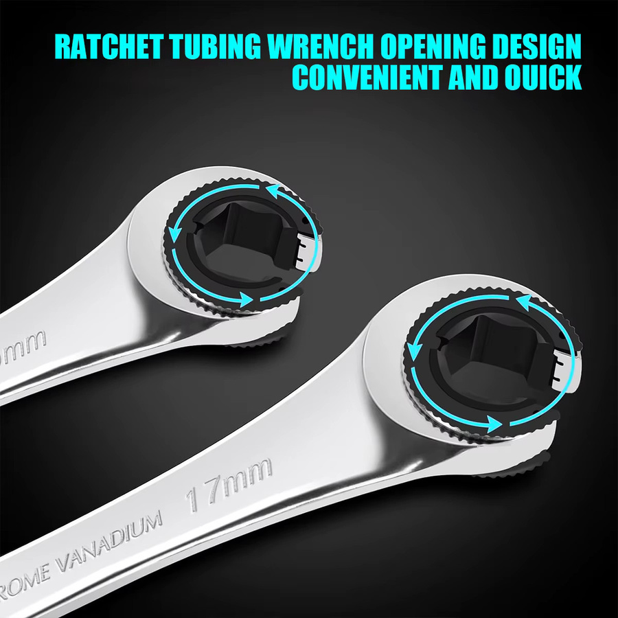 WOZOBUY Kombinationsschlüssel mit flexiblem Ratschenkopf, metrischer Öl-Schlauchschlüssel, 8-19 mm, Silber - Bild 4