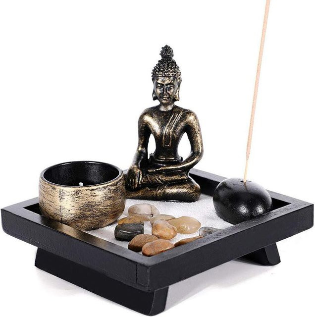 TOMTOP JMS Buddha Statue als Teelichthalter und Räucherstäbchenhalter in Gold für deine Heimdekoration - Bild 1