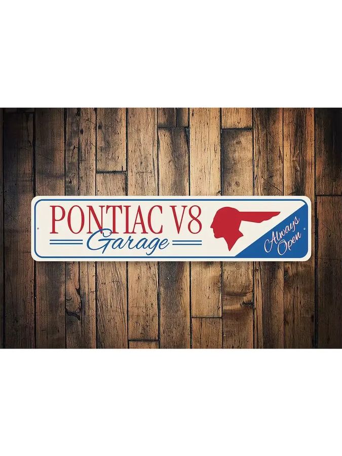 Retro Pontiac V8 Garagenschild aus Aluminium in Weiss als Wanddekoration - Bild 3