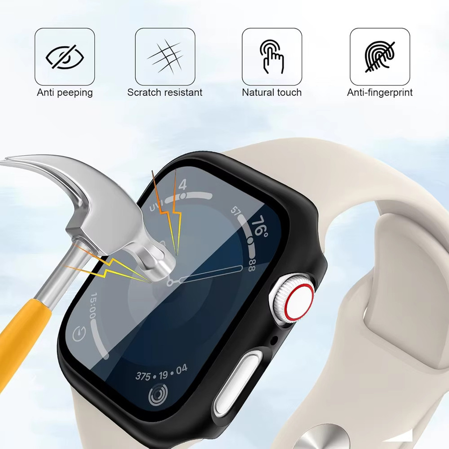Sichtschutzhülle und Displayschutzfolie aus gehärtetem Glas für Apple Watch 9 8 7 6 SE Ultra 2 in Schwarz - Bild 3