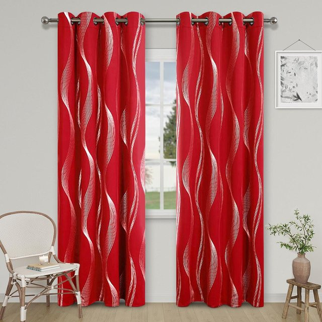 Verdunkelungsvorhang mit silbernem Wellenmuster und Thermofunktion, Farbe Rot, B: 132 cm, H: 241 cm - Bild 1