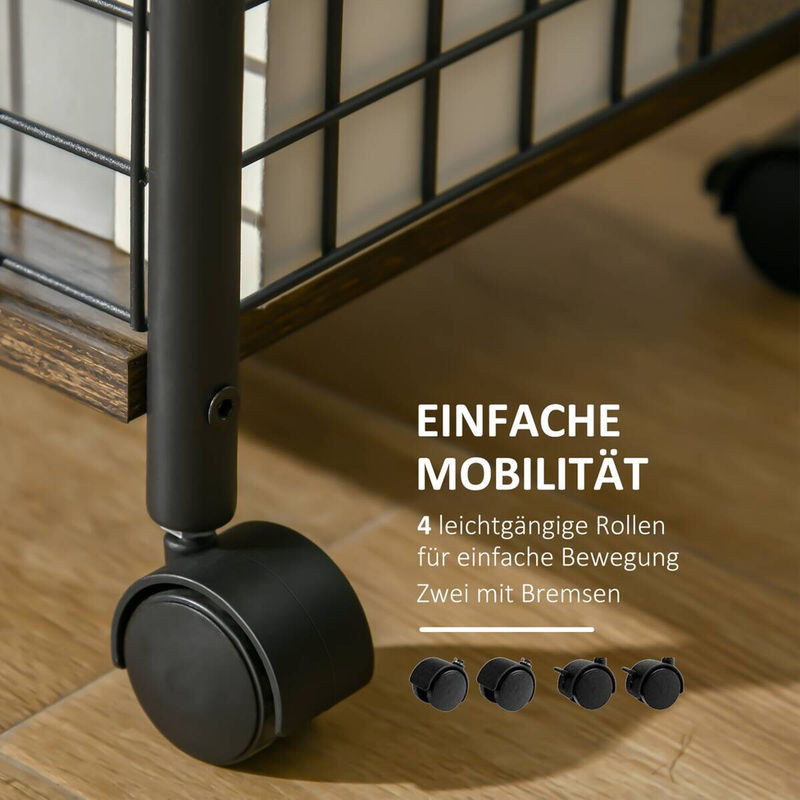 HOMCOM Küchenwagen im Industrial Design aus Holzwerkstoff und Stahl, Braun/Schwarz, B/H/L: 30 x 40 x 62 cm - Bild 1