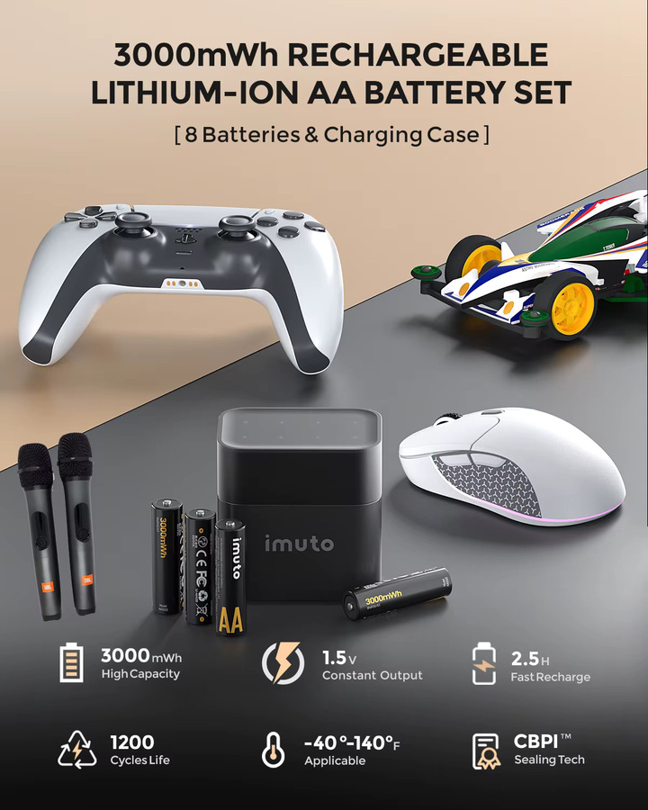 Imuto 8-Slot Schnellladegerät für 1,5 V Lithium AA-Akkus mit unabhängigen Ladeschächten - Bild 2