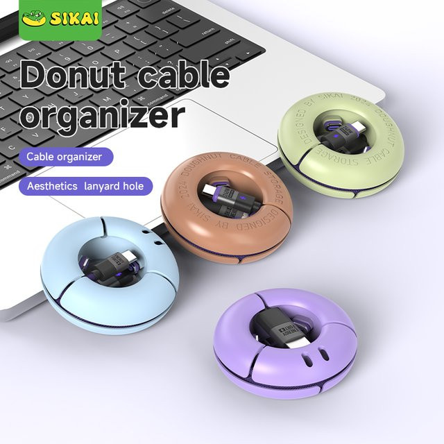 Donut Kabel Organizer mit Magnet zur Aufbewahrung von Micro USB und USB Typ C Kabeln und Kopfhörern - Bild 1