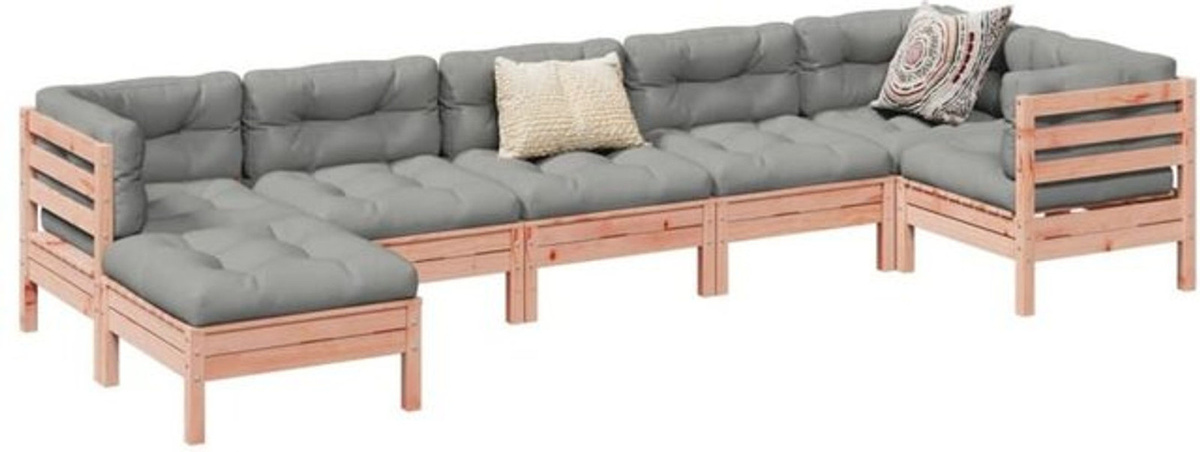 Vidaxl 7-tlg. Garten-Sofagarnitur aus Massivholz Douglasie mit Kissen in Braun und Grau - Bild 1