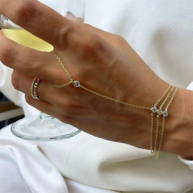 RINHOO FRIENDSHIP Fingerring-Armband, Gold, Zirkonia, Damen - Bild 1
