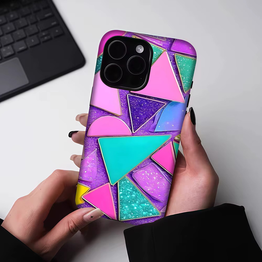 Potdemiel Glitzer-Geometrie-Mosaik Magnetische Handyhülle für iPhone 17 16 15 14 13 Pro Max Plus in Multicolour - Bild 5