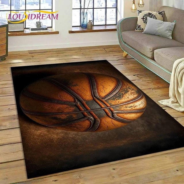 ChenYing01 Cartoon Teppich mit Basketballplatz-Design für Kinder, Rechteckig, Mehrfarbig, Breite: 120 cm, Tiefe: 160 cm - Bild 1