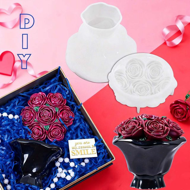 UDOCOOL Silikonform für Rose Glas Harz Aufbewahrungsbox mit Deckel für DIY Handwerk in Rot und Grau - Bild 1