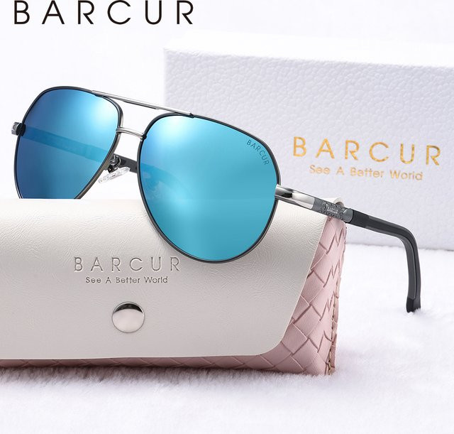BARCUR Sonnenbrille Aviator, Metall, Vollrand, blau, Unisex, polarisiert - Bild 1