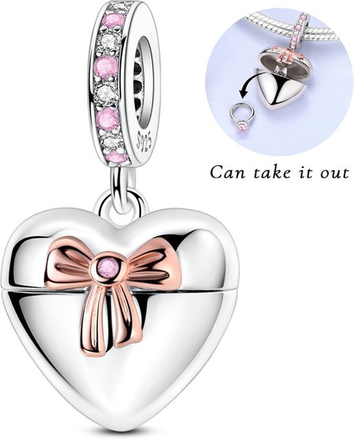 Herz-Charm 925 Silber, Perle, Zirkonia, Damen - Bild 1