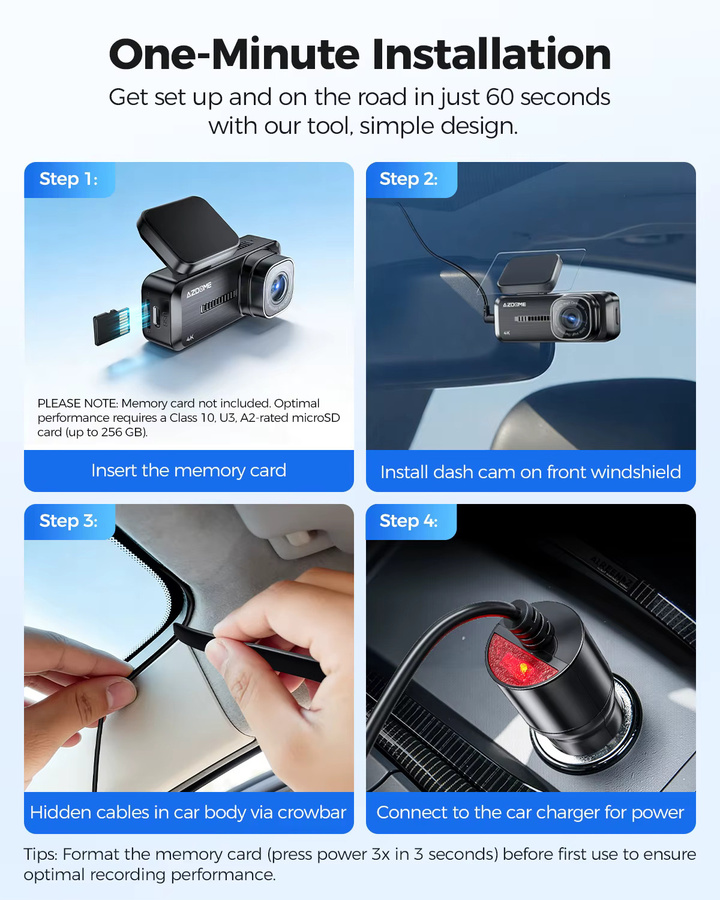 AZDOME M200 Max 4K Dash Cam mit englischer Sprachsteuerung, Wi-Fi, G-Sensor und 24H Parkmonitor in Schwarz - Bild 6