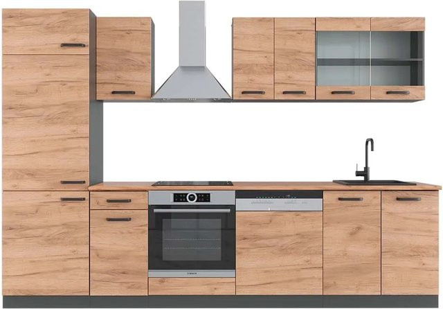 Vicco R-Line Küchenzeile Goldkraft Eiche und Anthrazit, Breite: 300 cm - Bild 1